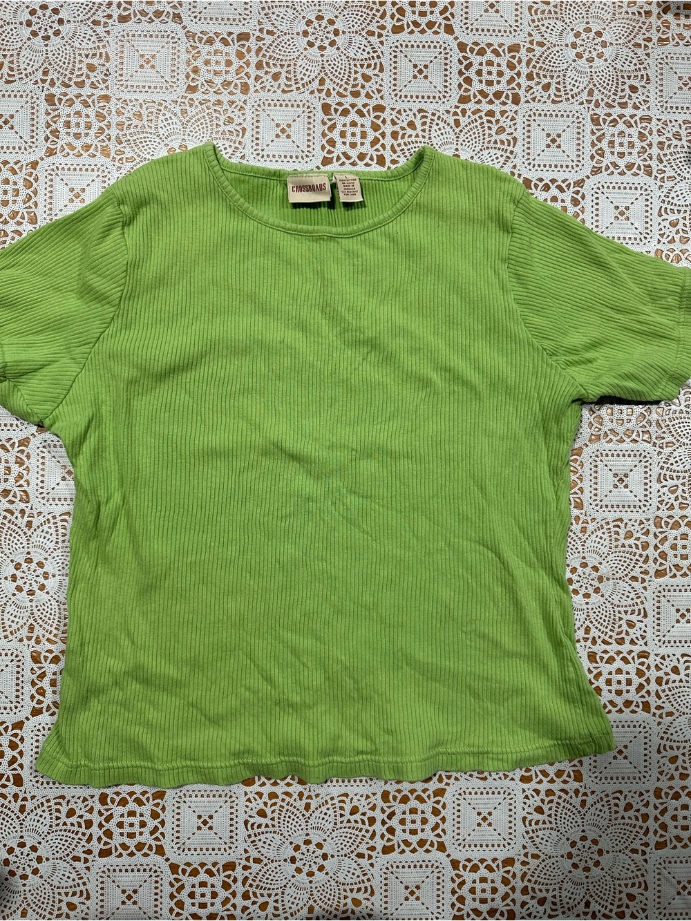 Crossroads Lime Green Ribbed Knit Short Sleeve Top Women’s Large